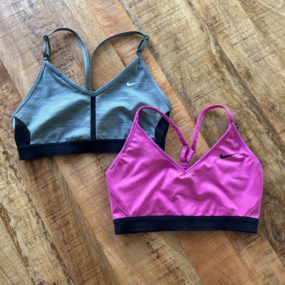 Nike Dri-FIT Sports Bra Lot 2 Pink Grey Adjustable Straps Women Medium